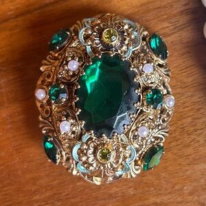 Vintage West Germany Emerald filigree brooch